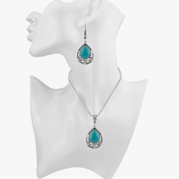 Turquoise Pendant Necklace Earring Set - Picture 6 of 7